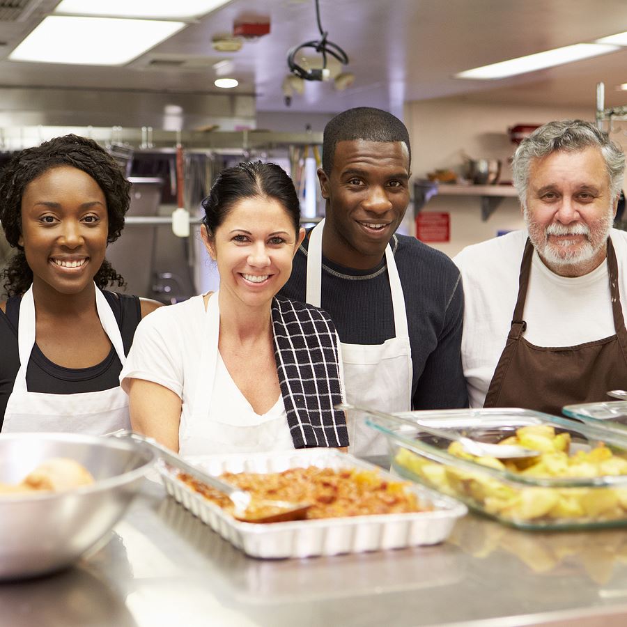 Volunteers helping with food