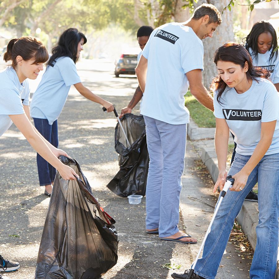 Volunteers helping to pick up trash