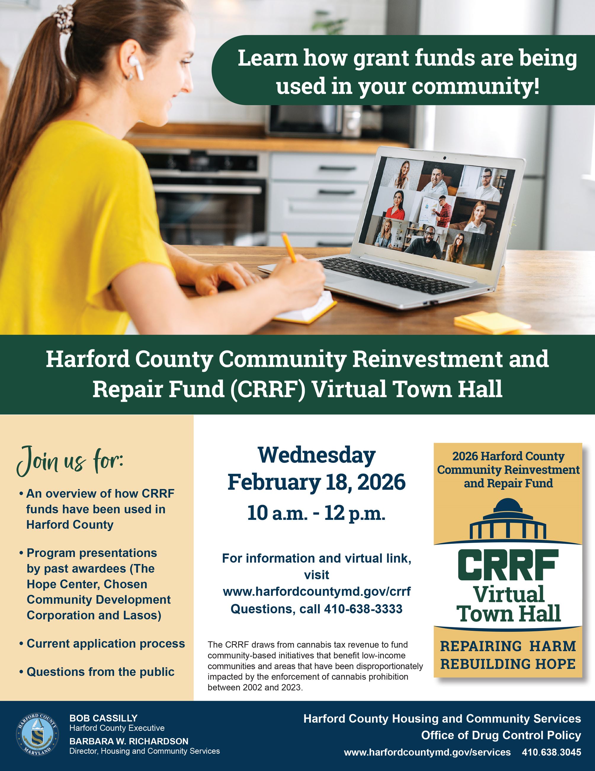 Community Reinvestment and Repair Fund Virtual Town Hall Flyer