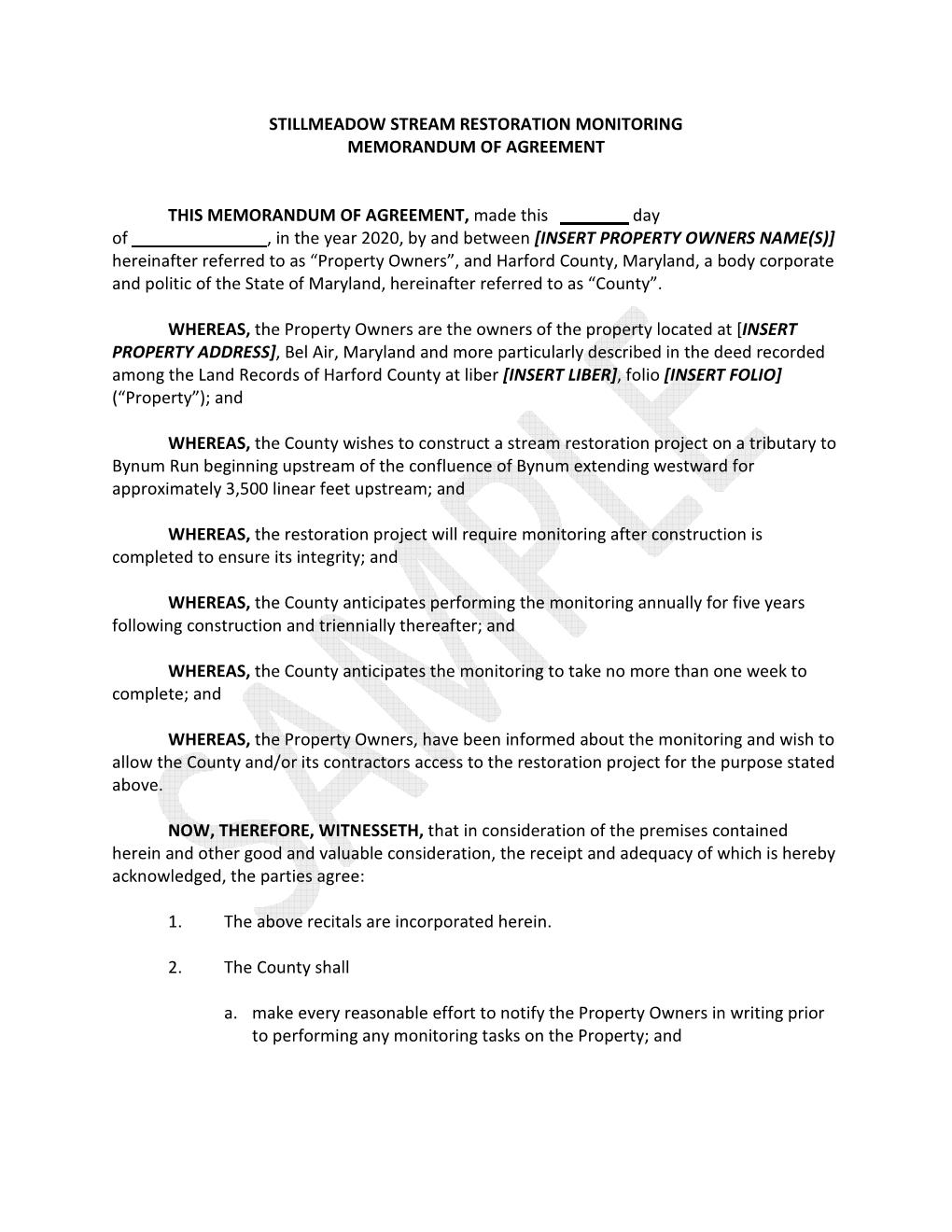 Monitoring Memorandum of Agreement - Example image for webpage Opens in new window